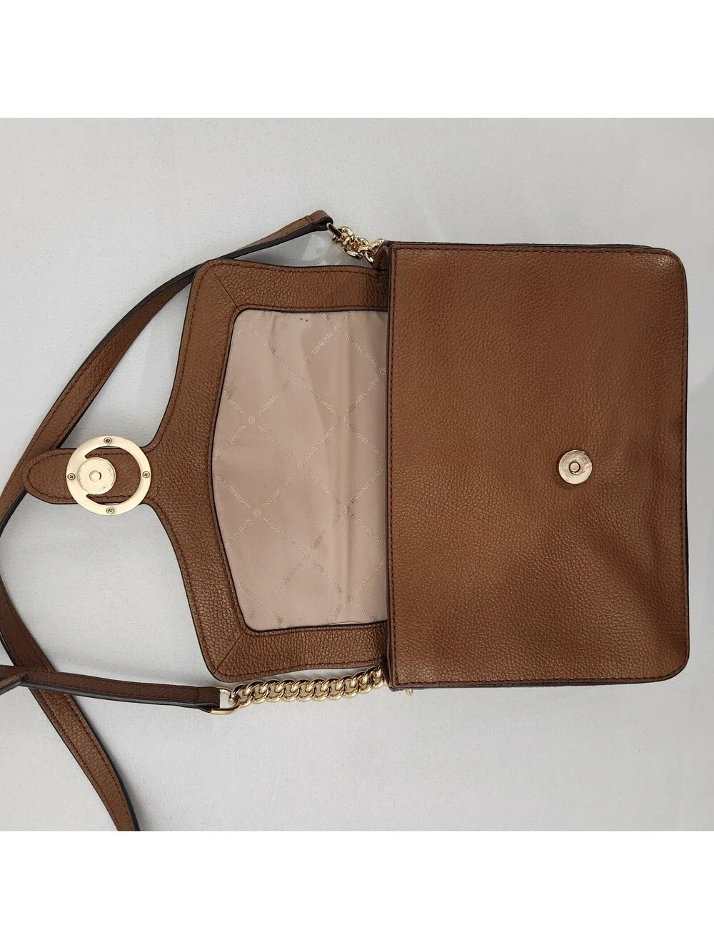 Michael Kors Fulton Small Brown Pebbled Leather Crossbody Logo Purse Bag